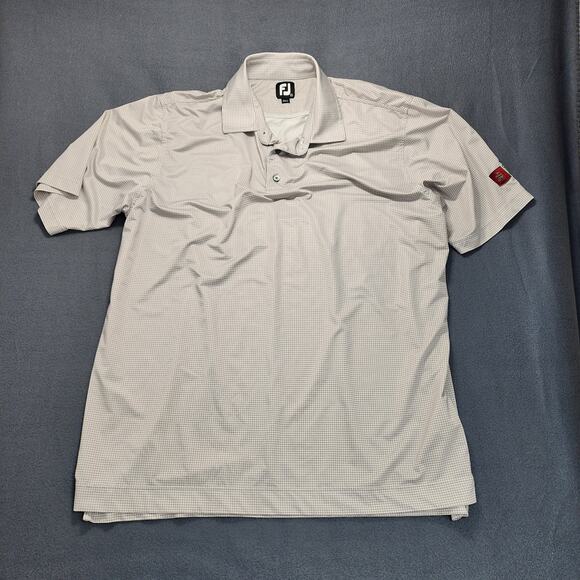 Footjoy Mens Golf Polo Shirt XL Performance Houndstooth Tan Stretch Company Logo - Picture 1 of 10